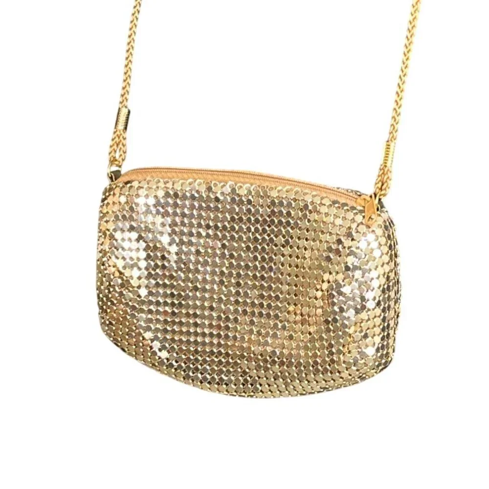 Gold Metallic Mesh Small Crossbody Evening Bag Party Purse